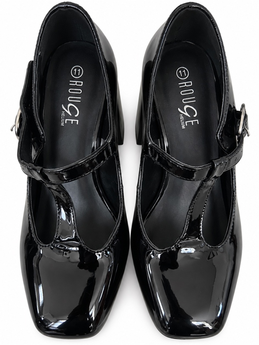 Rogue Black Patent T-Strap Mary Jane Block Heels